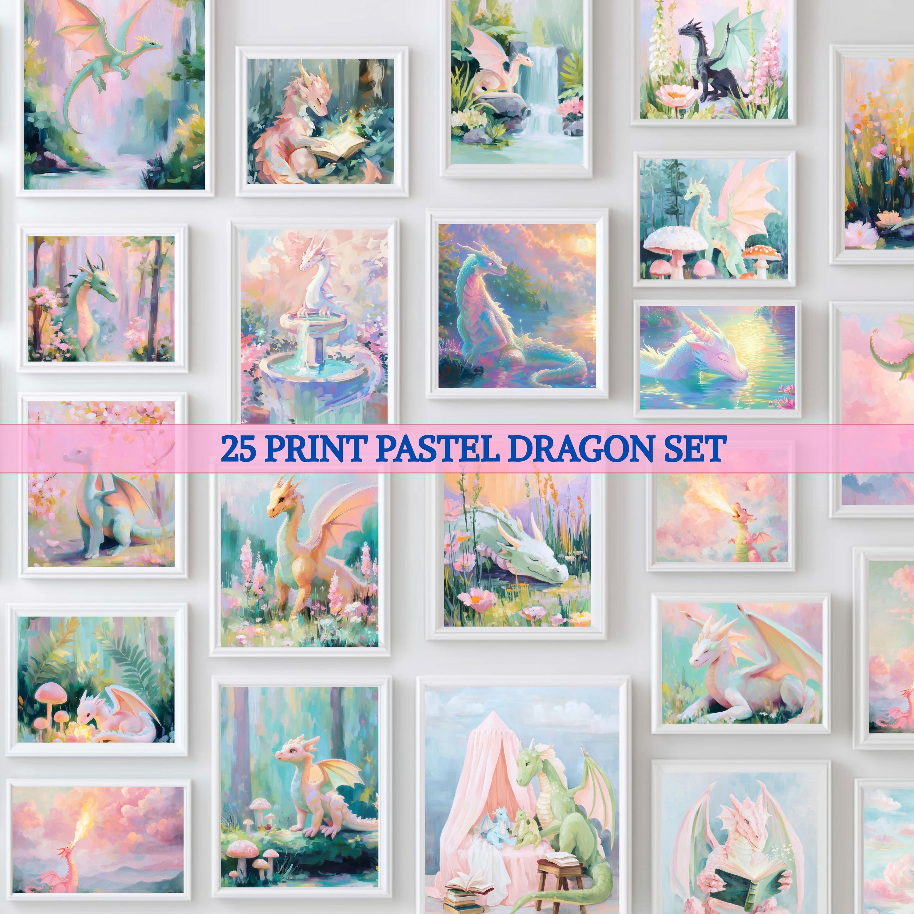 25 Pastel Dragon Wall Art Bundle Prints: Fantasy Nursery Decor (digital ...