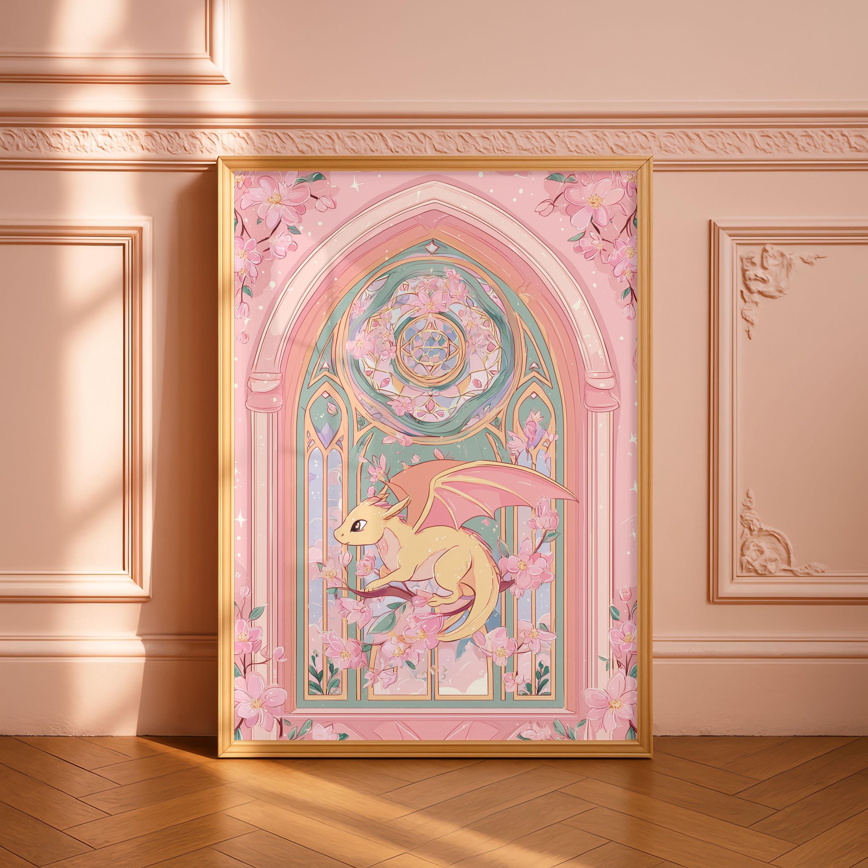 Dragon Stained Glass Window Wall Art Print: Pastel Fantasy Dorm Decor ...
