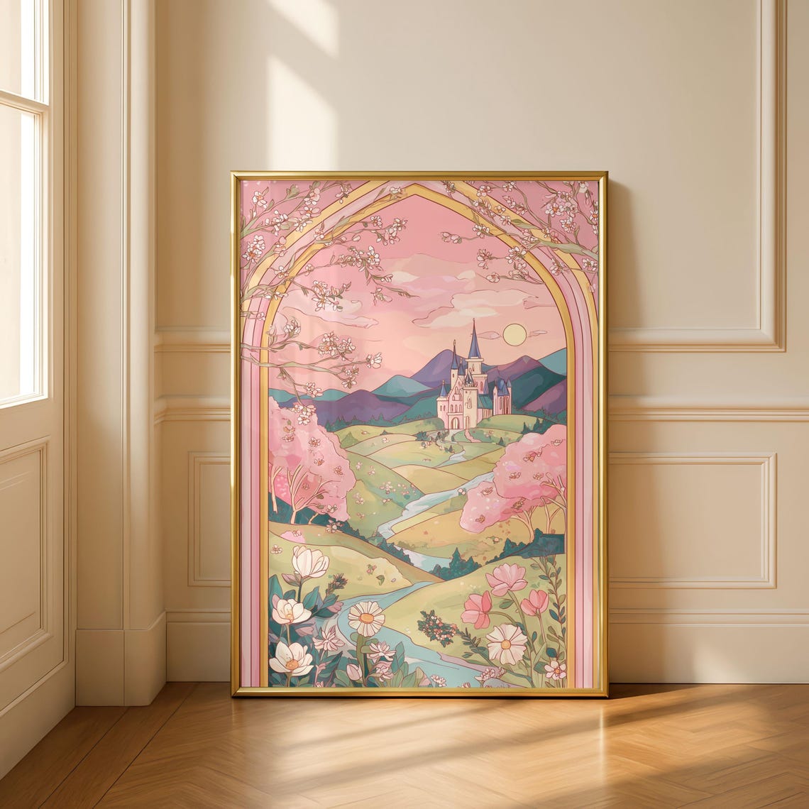 Stained Glass Window Princess Castle Wall Art Print: Floral Pastel ...