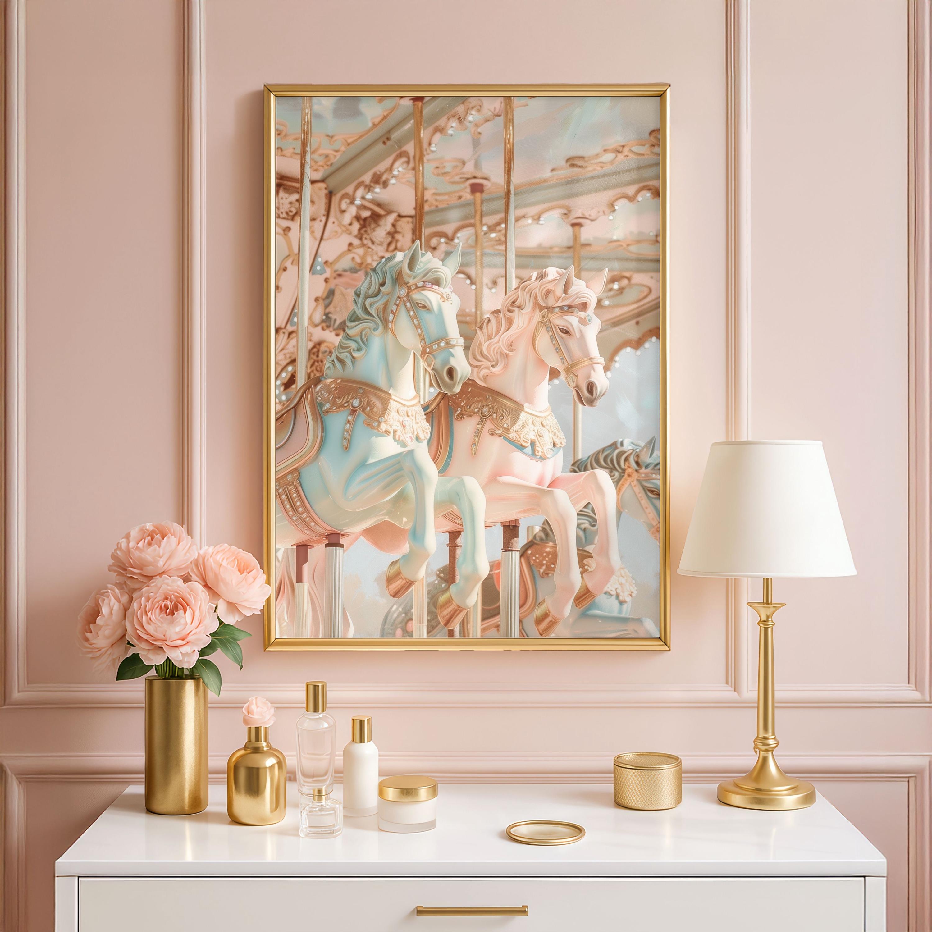Carousel Horse Wall Art Print Vintage Pastel Carnival Fairground Decor ...