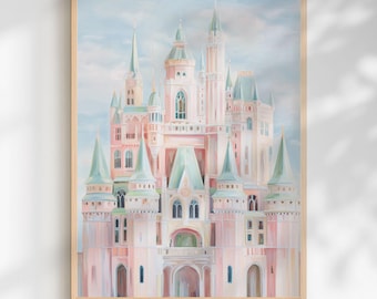 Dreamy Princess Castle Wall Art Print: Pastel Whimsical Fairytale Kids Room Decor (Digital Download)