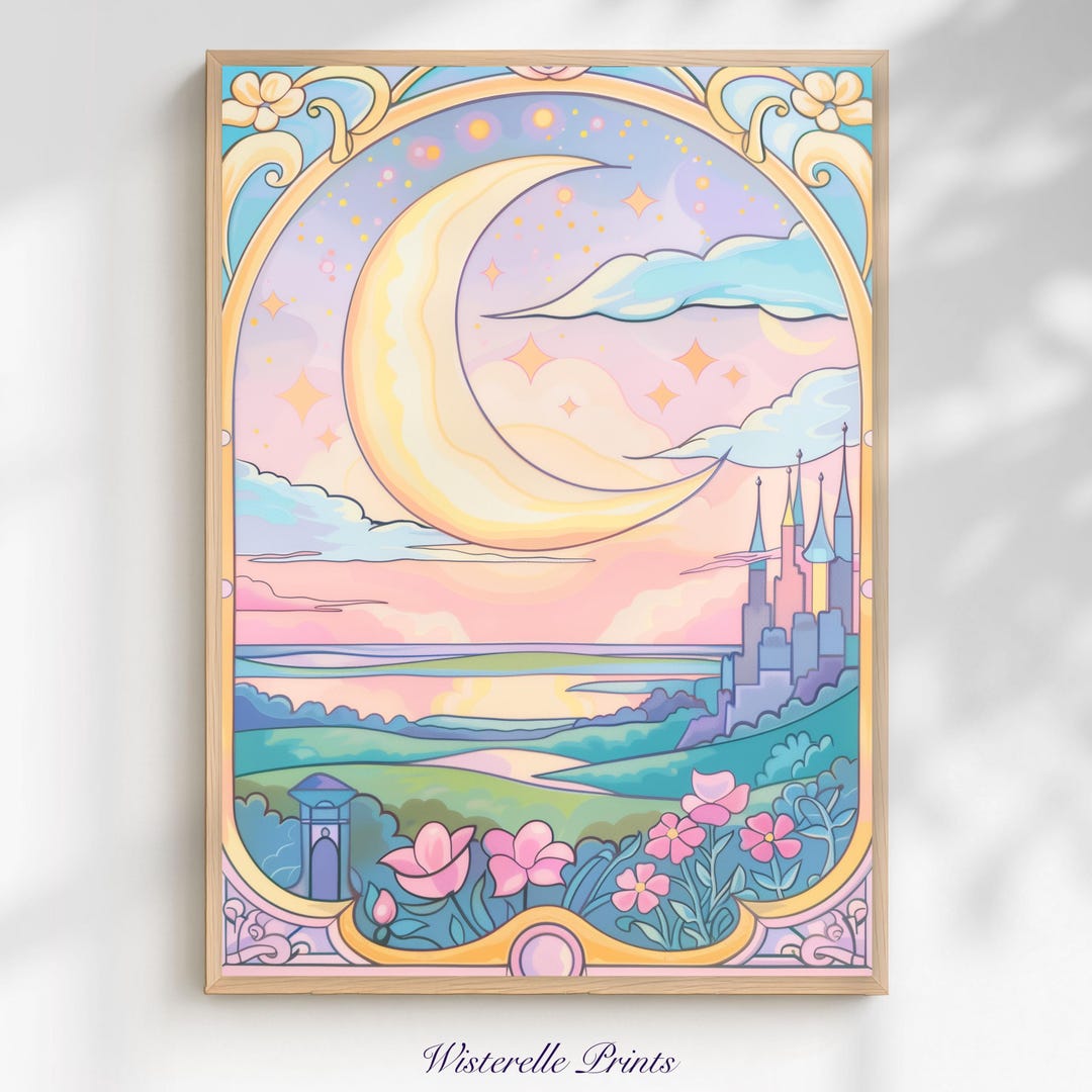 Stained Glass Window Princess Castle Wall Art Print: Floral Pastel ...