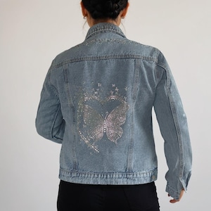 Butterfly Crystal RhinestoneHand Embellished Denim Jean Jacket | Unique |  Size:S/M