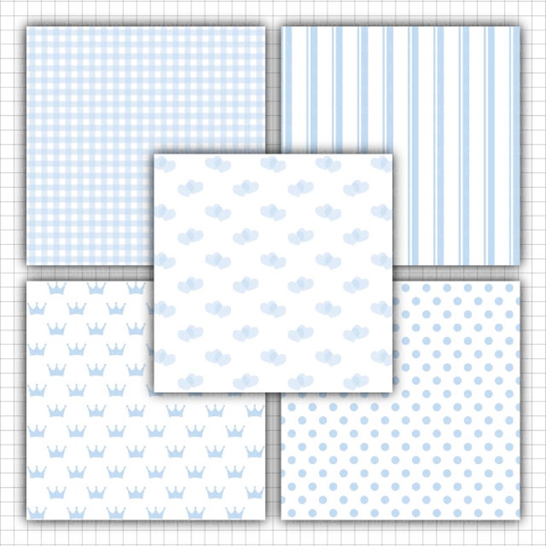 Baby Boy Digital Paper, Baby Blue Scrapbooking Paper, Invitation Paper, Pastel Blue, Light Blue, Blue Polka Dot, Blue Stripe Pattern image 3
