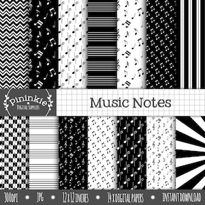 Music Digital Scrapbooking Paper, Black and White Digital Paper, Music Note Digital Paper, Instant Download, Commercial Use imagem 1