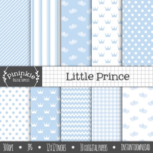 Baby Boy Digital Paper, Baby Blue Scrapbooking Paper, Invitation Paper, Pastel Blue, Light Blue, Blue Polka Dot, Blue Stripe Pattern image 1