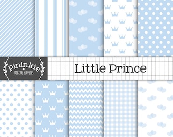 Baby Junge Digitales Papier, Baby Blaues Scrapbooking Papier, Einladungspapier, Pastellblau, Hellblau, Blauer Polka Dot, blaues Streifenmuster