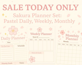 Ensemble d'agendas Kawaii Sakura | Pastel Quotidien Hebdomadaire Mensuel | Lot imprimable