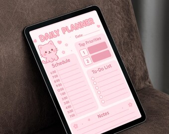 Pink Kawaii Daily Planner | Cat Design | Instant Download for GoodNotes / Printable