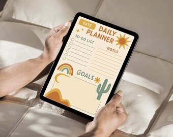 Planificador diario bohemio desértico / Lista de tareas con sol y arcoíris / PDF/PNG imprimible