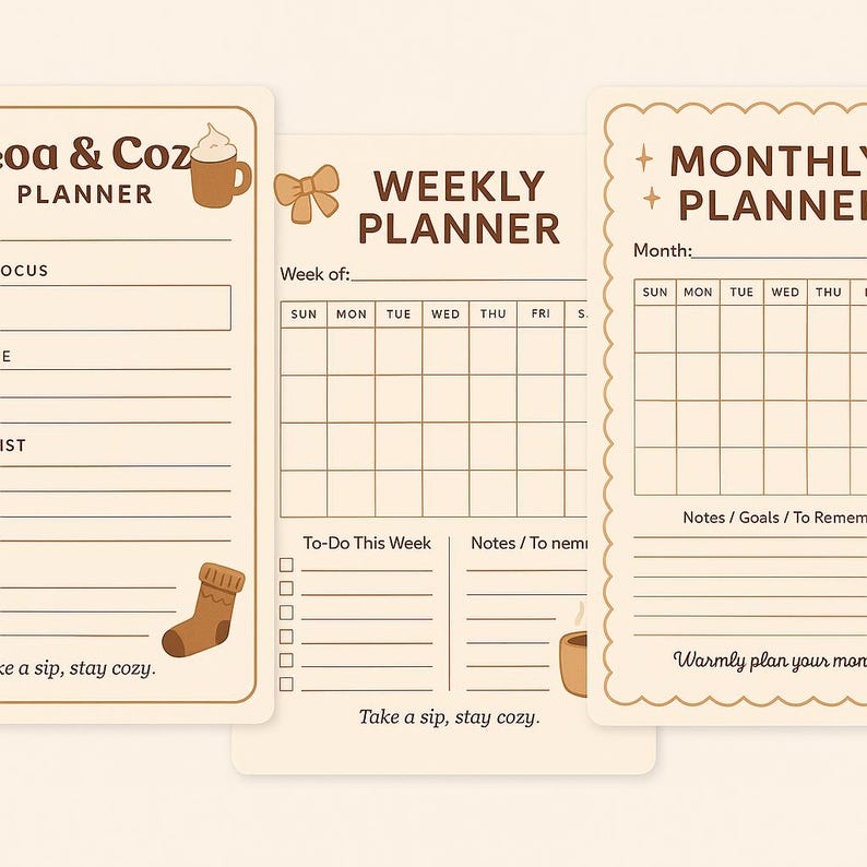Cocoa & Cozy Planner Set | Warm Hygge Printable (daily, Weekly, Monthly ...