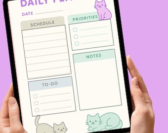 Kawaii Daily Planner Printable | Cat Theme Schedule & To-Do List | Digital File (PDF + PNG)