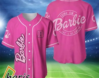 Custom Name Come On Let's Go Party Barbie Baseball Jersey Shirt,Barbie Lover Baseball Jersey, Barbie Fan Baseball Shirt, Barbie Jersey Shirt
