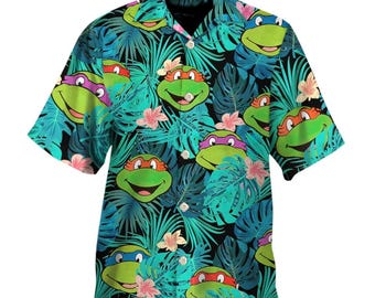 Ninja Turtles Tropical Tropical Hawaiian Shirt, Ninja Turtles Tropical Short Sleeve Button Down Shirt, Aloha Summer Beach Shirt
