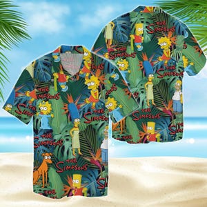 The Simpsons Hawaiian Shirt, Funny Cartoon Family Vacation Trip Shirt Short Sleeve Button Down Shirt, Simpsons Aloha Summer Beach Shirt
