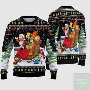 Sweat à Capuche Famille Simpsons Noël - Homer En Père Noël, Marge En Mrs Claus, Enfants En Lutins - Cadeau Fan
