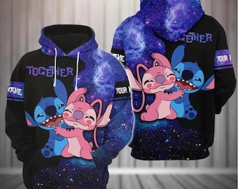 Cute Couple Hoodie, Matching Stitch and Angel Hoodie, Together Romantic Hoodie Gift, Cozy Valentine Sweatshirt, Xmas Party Outfit