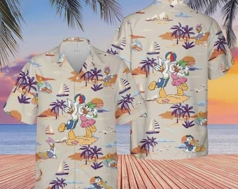 Daisy And Donald Duck Tropical Hawaiian Shirt, Donald Duck Lover Shirt, Short Sleeve Button Down Shirt Outfit, Summer Beach Shirt