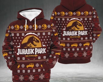 Jurassic Park Christmas Hoodie, Dinosaur Xmas Sweater, Funny Movie Fan Gift for Men Women, Happy Holiday Xmas Sweatshirt Party Outfit