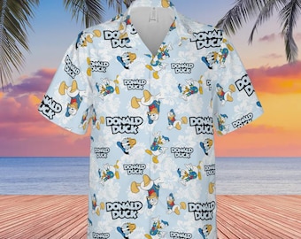 Camisa hawaiana tropical de Disney con el Pato Donald para el verano, camisa para amantes del Pato Donald, camisa de manga corta con botones, camisa de playa de verano