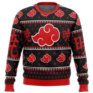 Red Cloud Ugly Christmas Sweater, Ninja Clan Holiday Jumper, Funny Anime Style Xmas Pullover, Geeky Gift for Him or Her Xmas Party Outfit