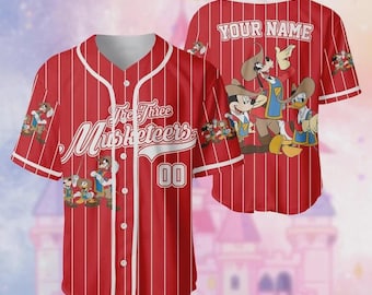 Camiseta de béisbol personalizada de Los Tres Mosqueteros con Mickey, Donald y Goofy, camiseta de béisbol, camiseta de béisbol para amantes de Mickey y los enanos