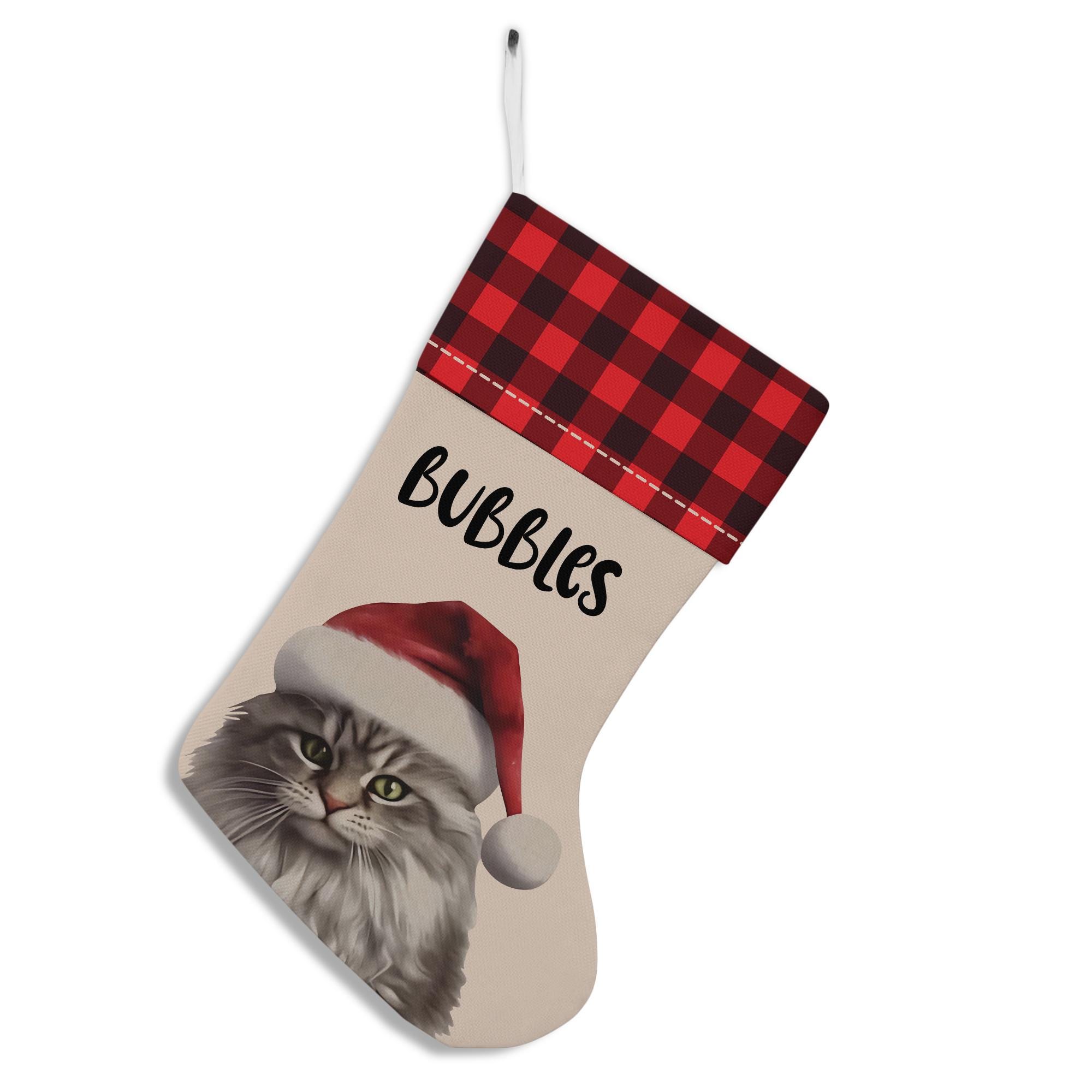 Discover Gray Cat Christmas Stocking, Cute Cat Lover Holiday Stocking, Love Cat Gift