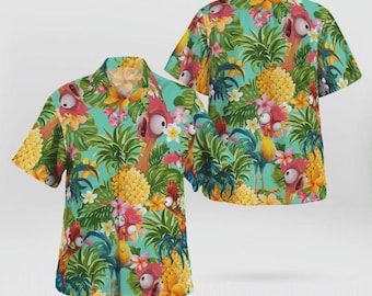 Disney Hei Hei Pineapple Tropical Hawaiian Shirt, Short Sleeve Button Down Shirt, Moana Hawaii Shirt, Gift for Friend