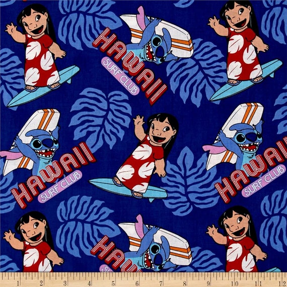Disney Lilo and Stitch Surfs Up Hawaii Surf Club Cotton Fabric Fat Quarter