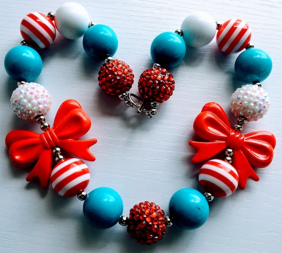 Cat In The Hat Hair Bow And Chunky Necklace Set//Bubblegum Necklace
