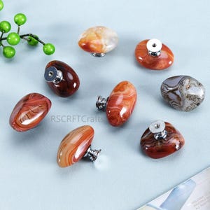 Gałka do szuflady Art Decor, uchwyt do komody z brązowego agatu, nieregularna gałka do szafki z kamienia, chrom srebrny