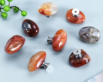 Art Decor Drawer Knob,Brown Agate Dresser Pull,Irregular Stone Cabinet Knob Chrome silver