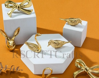 Solid Brass Animal Drawer Knob: Swan, Bird, Rabbit, Bow - Art Decor