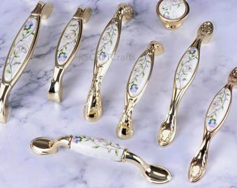 Mehrere Keramik Floral Kabinett Knauf Nordic Modern poliert Gold Schublade Griff dekorative Blume Knauf