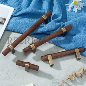Poignées d'armoire personnalisables en bois naturel noyer hêtre boutons de tiroir de commode poignées de porte de cuisine de placard