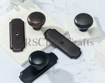 Black Cabinet Knob with Back plate: Art Decor Drawer Pull,Oil rubbed bronze knobs