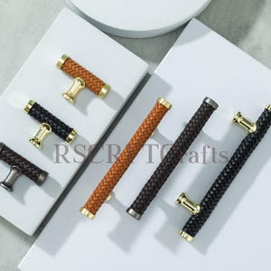 Nordic Woven Leather Kitchen Drawer Pulls: Khaki,Brown & Black Cabinet Handles,Home Decor Hardware