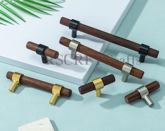 Customizable Beech Walnut Drawer Pulls: Minimalist Brass,Black & Brushed Nickel Kitchen Cabinet Knobs