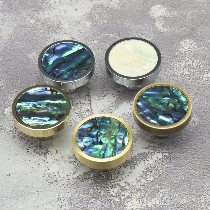 Luxurious Shell Drawer Knob: White & Green Dresser Pulls,solid Brass ...
