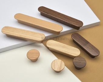 Natural Wood Dresser Pulls: Minimalist Beech Oak Walnut Kitchen Cabinet Knob Handle