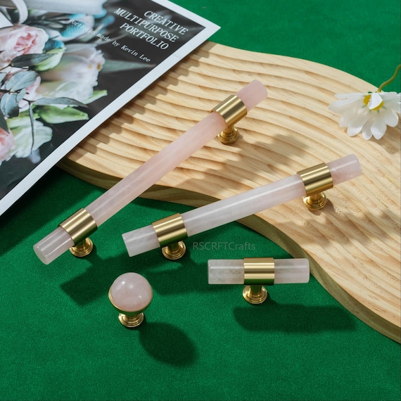 Brass Crystal Dresser Handles: Natural White & Light Pink Crystal Drawer  Knobs,Kitchen Hardware