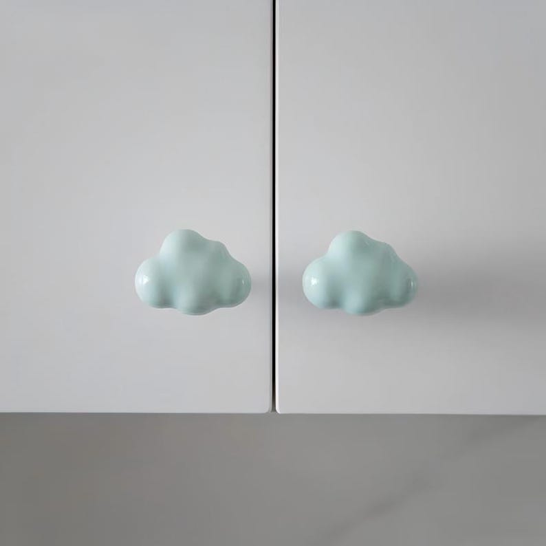 Ceramiczne gałki do szuflad w kształcie chmurek dla dzieci, kolorowe ceramiczne uchwyty do szafek, wystrój pokoju dziecięcego zdjęcie 5