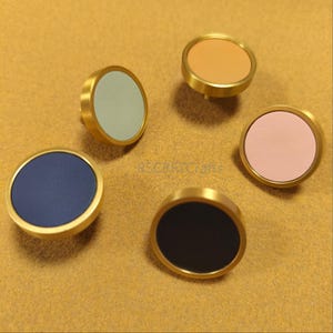 Handmade Brass Leather Drawer Pull, Orange Black Green Blue Pink Cabinet Knob Handle