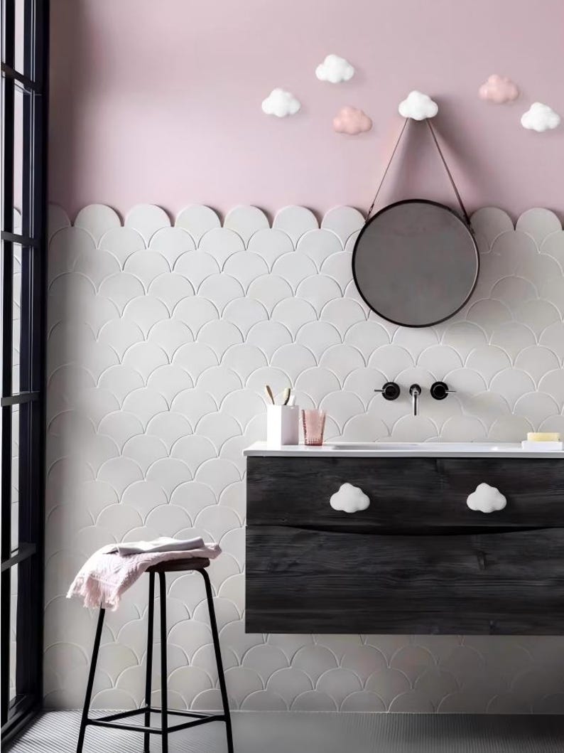 Ceramiczne gałki do szuflad w kształcie chmurek dla dzieci, kolorowe ceramiczne uchwyty do szafek, wystrój pokoju dziecięcego zdjęcie 7