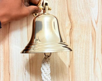 Timbre de pared de latón macizo – Tirador de cuerda náutico, decoración rústica vintage