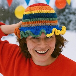 Handcrafted Multicolor Ruffled Knit Hood & Hat Set how to crochet a ruffle hat step by step - TikTok Shop main image 3