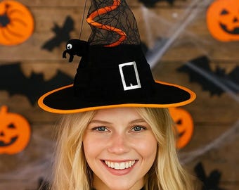 Handmade Spider Lace Witch Hat: Black & Orange Halloween Costume Accessory