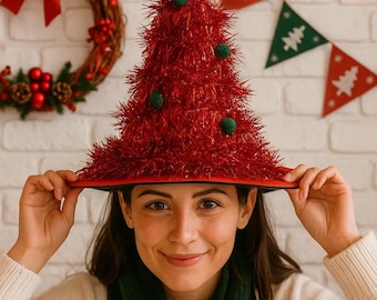 Chapeau de sapin de Noël scintillant fait main - Déguisement de fête des fêtes