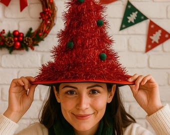 Chapeau De Sapin De Noël – 37 X 47 Cm, En Tissu Non Tissé, Avec étoile Et Boules Colorées, Pour Enfants Et Adultes