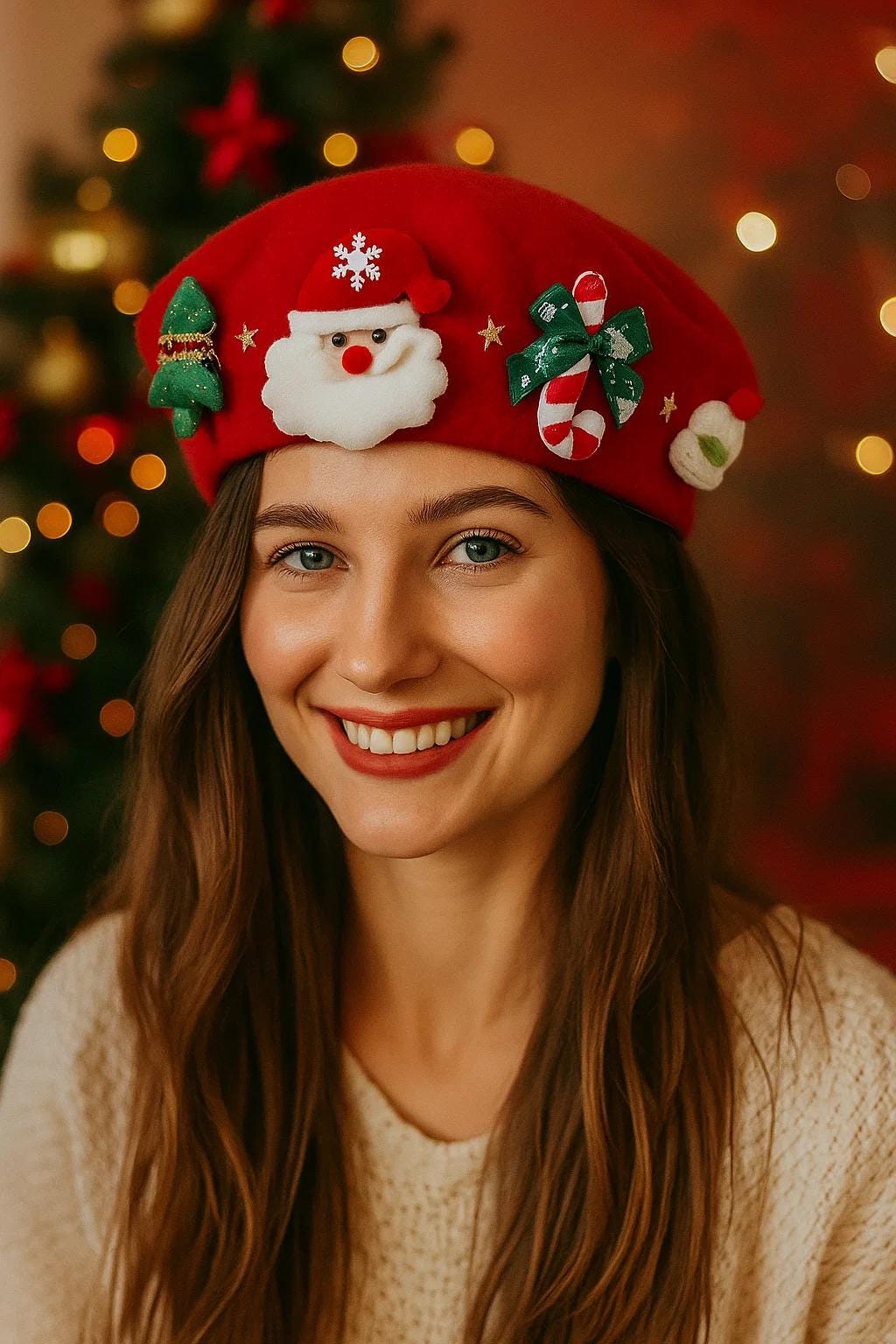 Handmade Wool Felt Christmas Beret: Santa Decor Holiday Hat 